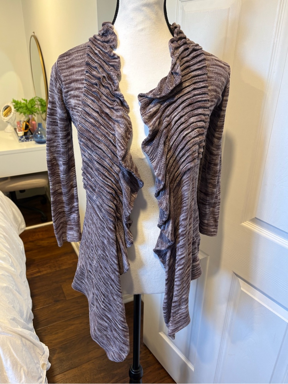 Aritzia Line Ruffle Waterfall Cardigan XS Purple 100% Cotton